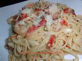 Spaghettinis aux crevettes à la crème et aux tomates séchées