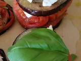 Millefeuille aubergine, tomates, burrata et basilic