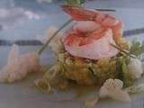 Crevettes marinées, tartare d'avocat et mangue