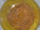 Spaghettis, butternut et framboises à la sauce bolognaise