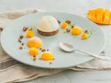 Dessert à l’assiette: Crème vanille, sablé et mangue