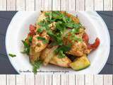 Poulet et légumes croquants marinés au curry rouge à la plancha