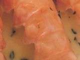 Cassolette de queues de langoustines au chou blanc et huiles parfumées