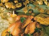 Chapon farci « truffé » au persil, garniture de girolles