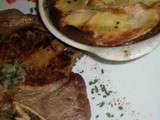 Côte de bœuf de Bazas, gâteau de pommes Charlotte à l’oignon rouge doux, beurre composé