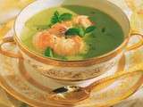 Crème de petits pois aux queues de langoustines et coeurs de laitue