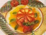 Fraises gariguettes en aspic au floc de Gascogne et coulis de mangues