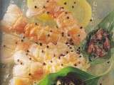 Langoustines poêlées au poivre de Guinée, pistou rouge et huile de citron
