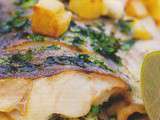 Morue fraîche rôtie au beurre d’herbes du curé et dés de céleri sautésCéleri