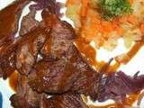 Onglet de veau au vin d’Hypocras, brunoise de topinambours au beurre mousseux