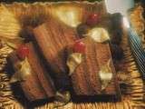 Terrine de mousse de truffes au chocolat, cerises confites