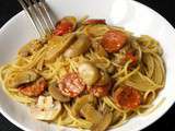 Repas en 30 min à moins de 4€ par personne : one pan pasta champignons, chorizo et pesto