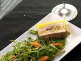 Terrine de foie gras fourré au abricots secs et pistaches marinés au whisky