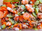 Salade de sarrasin, carottes, crevettes et kiwis