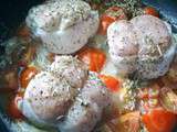 Paupiettes de veau et de porc aux tomates cerises herbes de Provence et Muscat du Printemps de Lunel