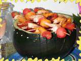 Brochette de melon, pastèque et crevettes (164Kcal)