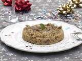 {Menu de fêtes} Plat : « Risotto » crémeux de quinoa, lentilles corail, champignons, châtaignes et huile de noix (vegan)