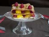 Millefeuille croustillant citron, framboise et pistache (vegan)