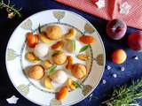 Sorbet abricot, sorbet pêche blanche à la verveine citron et leurs fruits rôtis