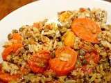 Salade aux trois riz, carottes, lentilles, noix de cajou et Boursin
