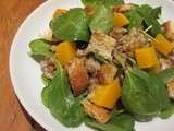 Lentilles, pousses d'épinard, courge butternut, croûtons et vinaigrette moutarde miel