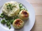 Stoemp de chou-fleur, oignons farcis au Ste Maure et fèves des marais