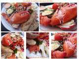 L'assiette de fête du pêcheur : Demi-homard façon bellevue, tomate farcie aux crevettes grises et saumon fumé