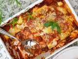 Lasagnes aux tomates fraîches, sardines, feta et basilic