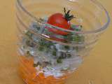 Verrine fraîcheur d'été: haricots vert à la crème et carottes rapées