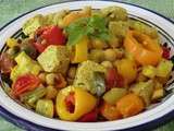 Poêlée de tofu aux pois chiches, courgette, tomates et poivrons