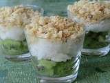 Tapioca au lait de coco, kiwis et crumble à la noix de coco sans gluten et sans lactose