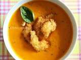 Soupe de tomates et carottes froide au basilic (crémeuse)-Crevettes tempura