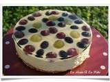 Cheesecake au chocolat blanc, trois raisins et gelée au muscat