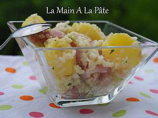 Salade de chou blanc,pommes de terre, petits lardons et Comté