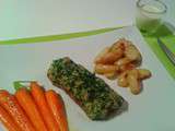Filet d’Agneau en croûte de Persil, Crème d’Ail, Pommes Grenailles et Jeunes Carottes