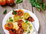 Salade de tomates rôties et houmous basilic