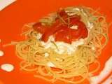Spaghetti, sauce citron vert et truite fumée