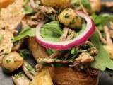 Bruschetta au champignon et salade de boeuf