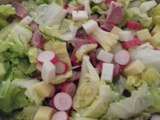 Salade bessannaise à la tomme de chèvre, lamelles de jambonneau cuit au herbe, cube de beaufort et rondelles de radis