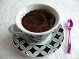 Mug cake diététique sans gluten au cacao cru avec farine de souchet, psyllium et Sukrin (sans sucre ni beurre ni oeufs)