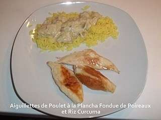 Aiguillettes de Poulet à la Plancha Fondue de Poireaux et Riz Curcuma