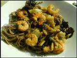 Wok de Choux chinois -Crevettes- Champignons noirs et pâte de Curry vert