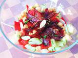 Salade de pois chiches aux oignons confits, sauce au tahin