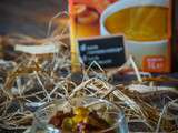 Crème de carottes, compotée de poivrons, chorizo et fèves