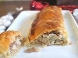 Feuilleté au boudin blanc, poire et oignon