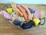 Choucroute revisitée (au boudin noir, boudin blanc et pommes de terre violettes) (Revisited sauerkraut)