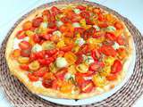 Tarte aux tomates cerises multicolores, concombre (ou courgettes) et fromage frais (Pie with multicolored cherry tomatoes, cucumber (or zucchini) and fresh cheese