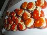 Tomates cerises apéritives au guacamole et crevettes grises