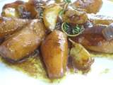 Rattes rôties, sauce aux oignons rouges, Garam Masala, ail et thym