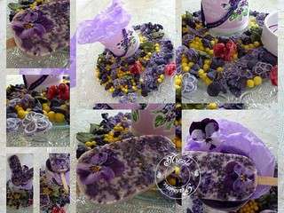 Btons glacs myrtille et violette, incrustation de pense + Dfi arc-en-ciel couleur violette